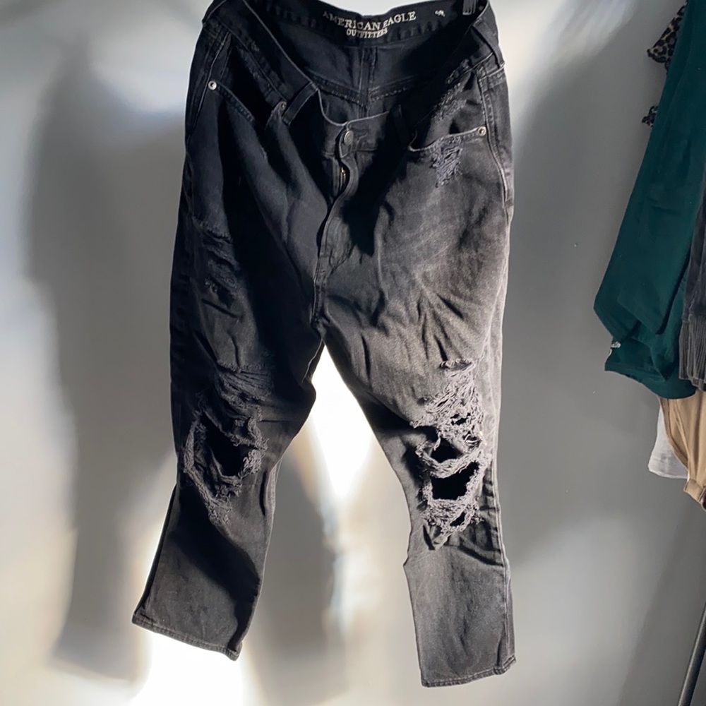 American Eagle Black Distressed Mom Jeans